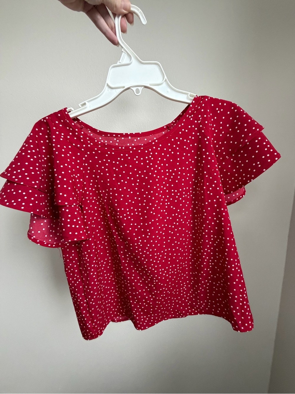 Red Polka Dot Flutter Sleeve Blouse